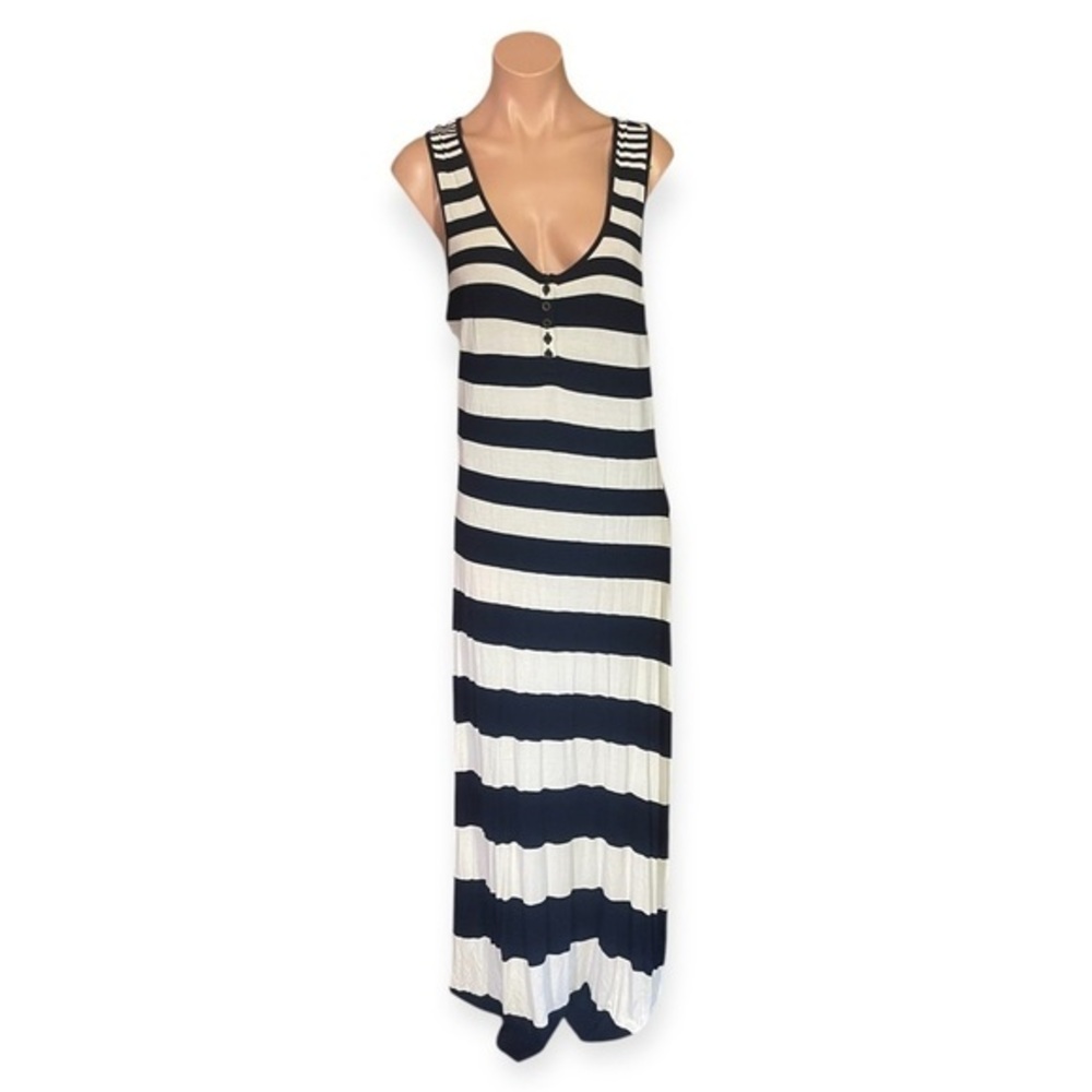 Anthropologie Deletta Medium Navy And White Sleeveless Maxi Dress
